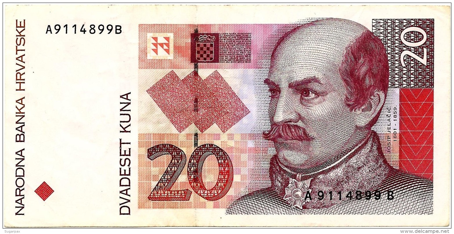 CROATIA - 20 Kuna - 31/10/1993 ( 1994 ) - P 30 - Used - Josip Jelacic / Vukovar Castle - Croácia Croatie Kroatien - Croatie