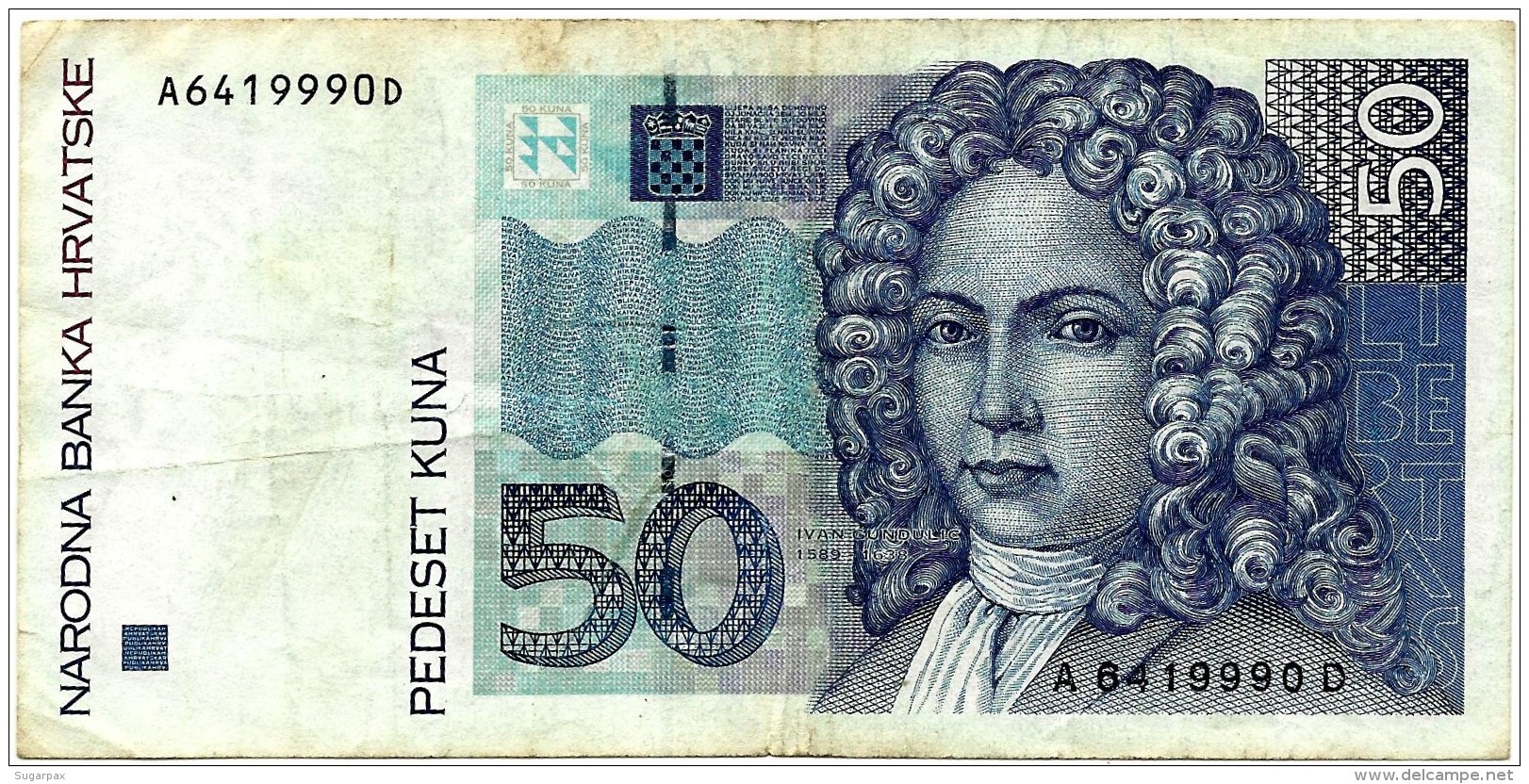 CROATIA - 50 Kuna - 31/10/1993 ( 1994 ) - P 31 - Used - Ivan Gundulic / Dubrovnik - Croácia Croatie Kroatien - Croatie