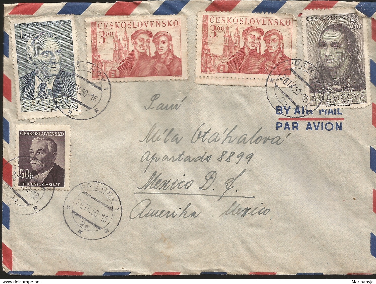 M) 1950 CZECHOSLOVAKIA, S.K. NEUMANN, B. NEMCOVA, P.Q. HVIEZDOSLAV, AIR MAIL, SEAL OF CANCELLATION IN BLACK INK. CIRCULA - Other & Unclassified