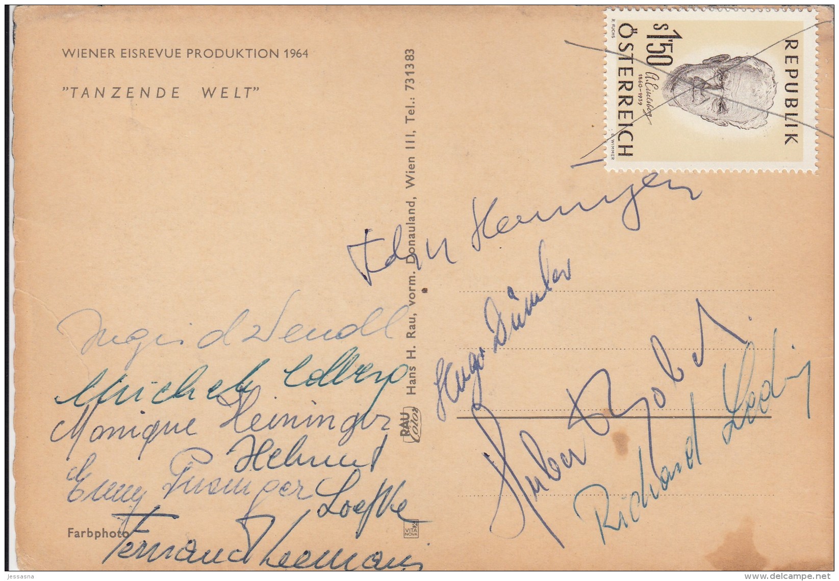 AK - Wiener Eisrevue 1964 - TANZENDE WELT - Orig. Signaturen U.a. Ingrid Wendl - Eiskunstlauf