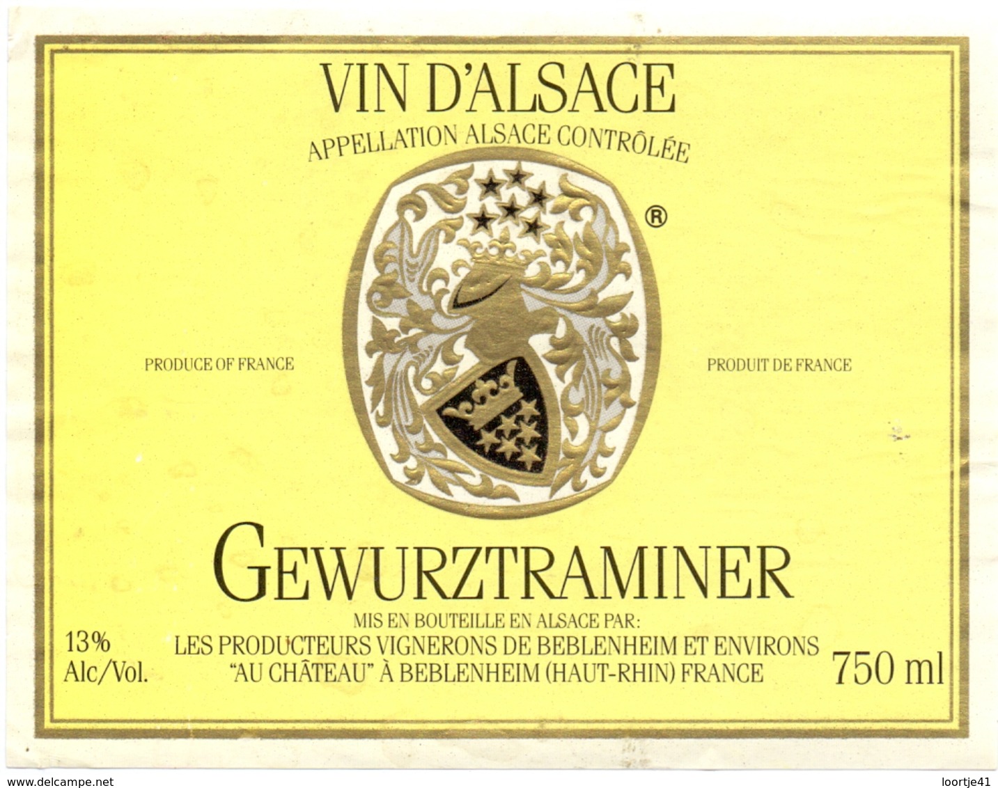 Etiket Etiquette - Vin - Wijn - D'Alsace - Gewurztraminer - Gewurztraminer