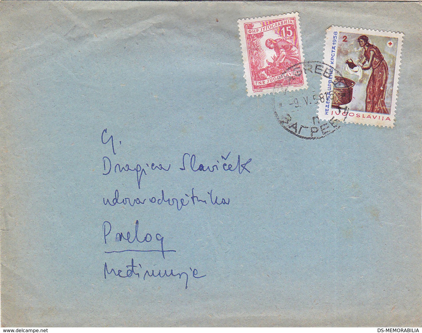 Yugoslavia 2 Din Red Cross , Zagreb 1958 - Briefe U. Dokumente