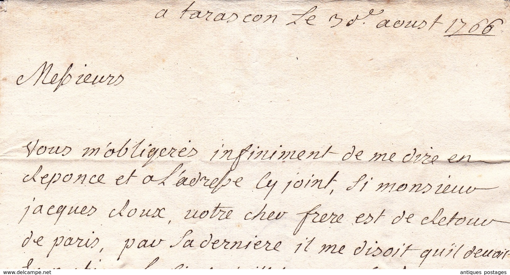 Lettre 1766 TARASCON pour MARSEILLE États de Provence Fermes du Roi aux Saintes Maries Bouches du Rhône