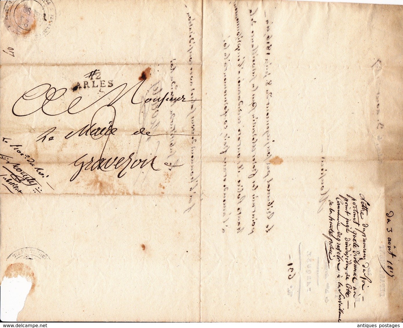 Lettre 1817 ARLES Pour Mairie De GRAVESON Bouches-du-Rhône Tribunal Civil Parquet Procureur Du Roi - 1801-1848: Voorlopers XIX