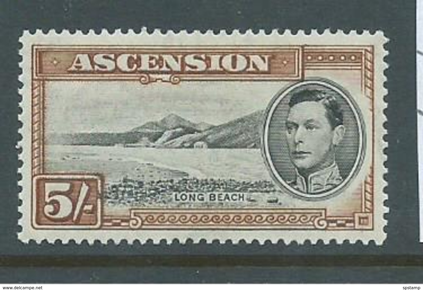 Ascension 1938 KGVI Definitive 5/- Long Beach Perf. 13.5 FM - Ascension