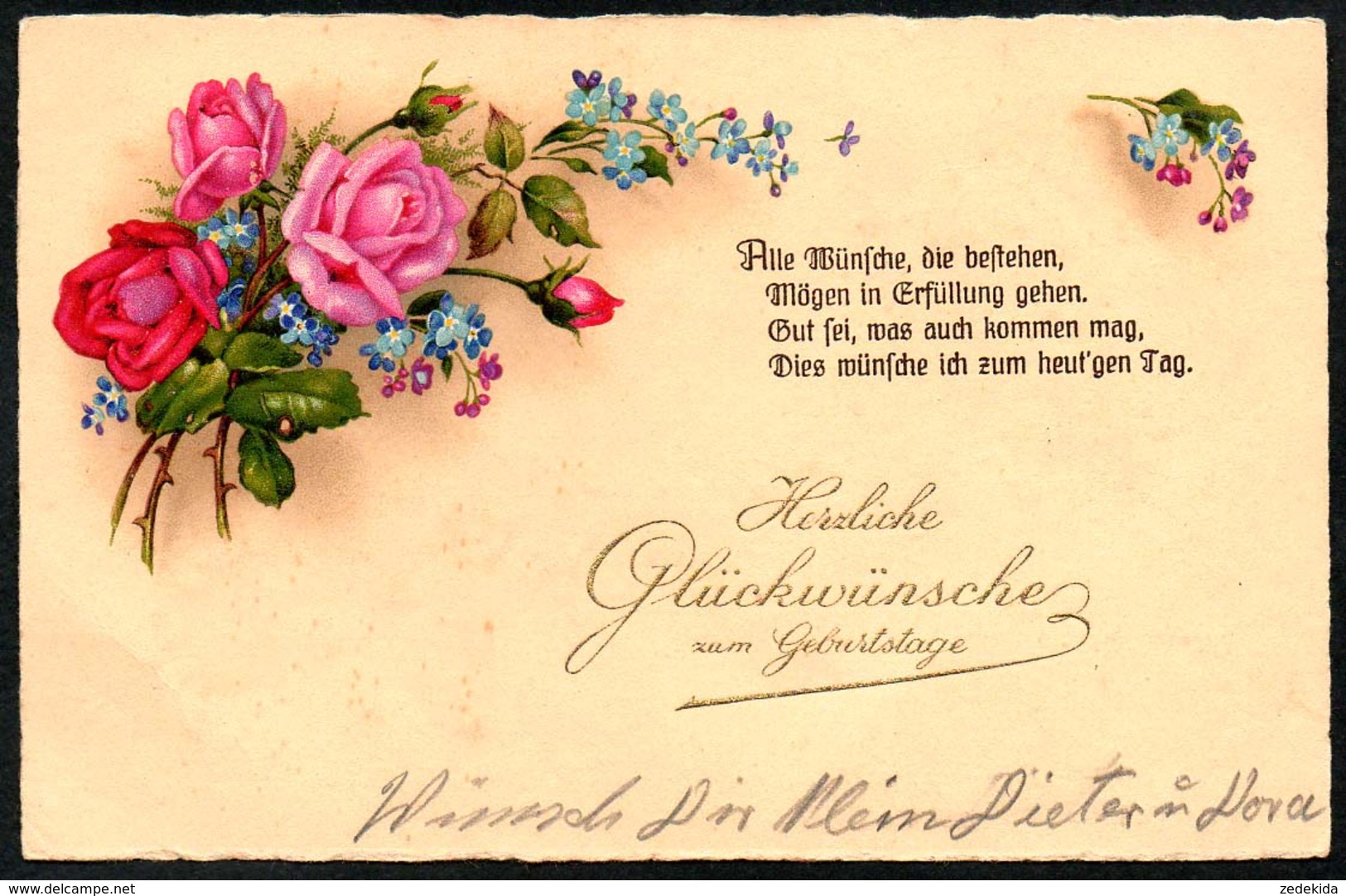 B4516 - Litho Glückwunschkarte - Blumen - AGB - Geburtstag