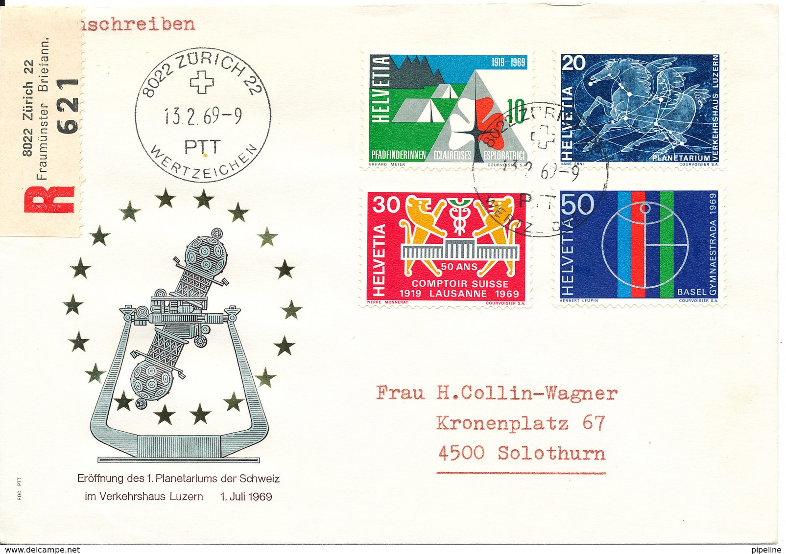 Switzerland Registered FDC 13-2-1969 With Cachet Sent To Germany - FDC