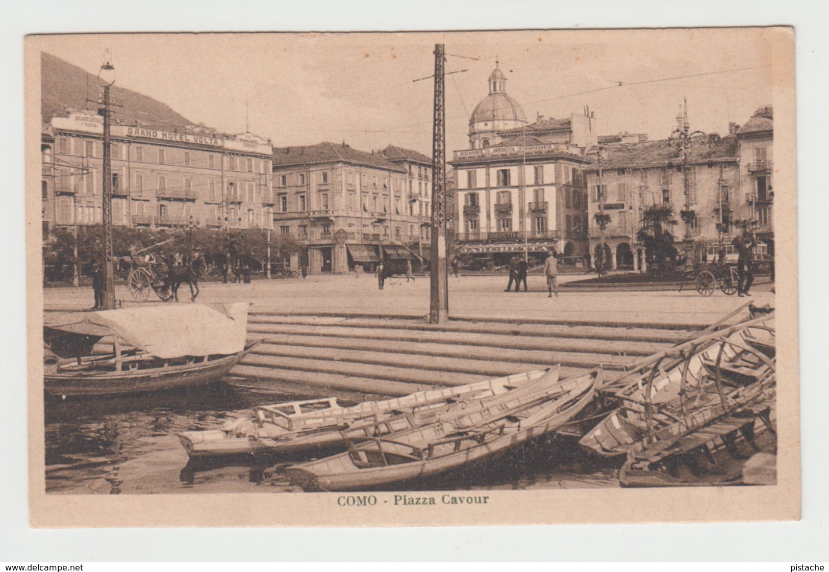 Old 1925-1930 Postcard - Italia Italy - Como Piazza Cavour - Ristorante Barchetta - Animated - VG Condition - 2 Scans - Como