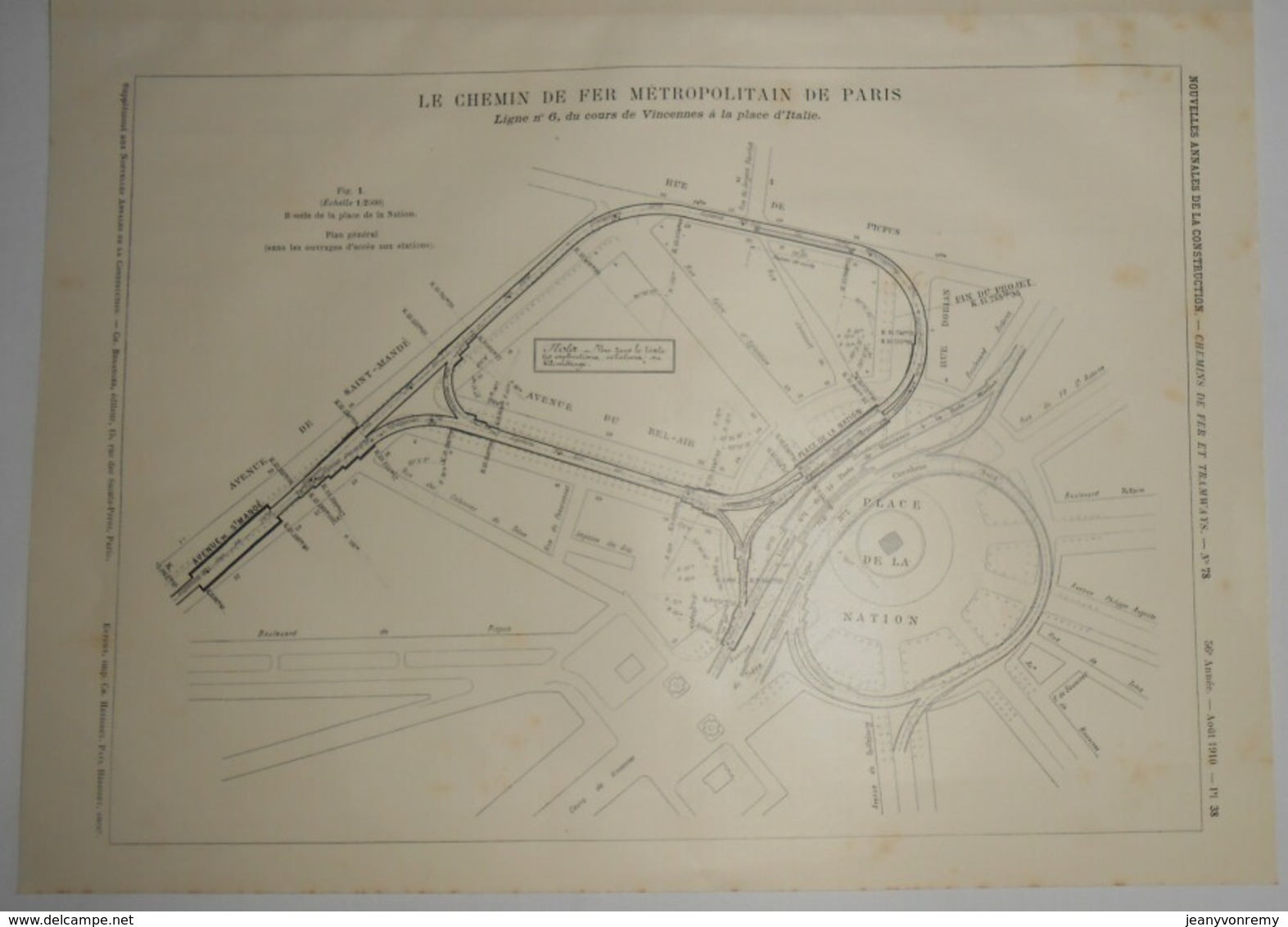 Plan Du Chemin De Fer Métropolitain De Paris.Du Cours De Vincennes à La Place D'Italie. 1910. - Travaux Publics