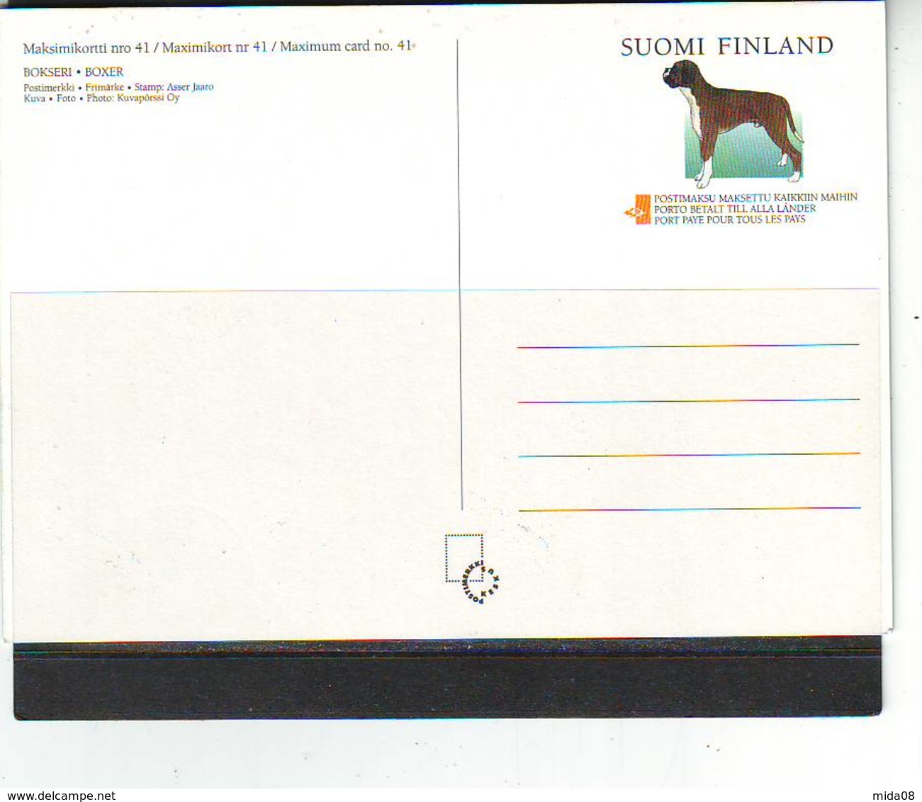 FINLANDE . CARTE MAXIMUM CARD No. 41 . BOXER . FAUNE . CHIEN - Maximumkaarten