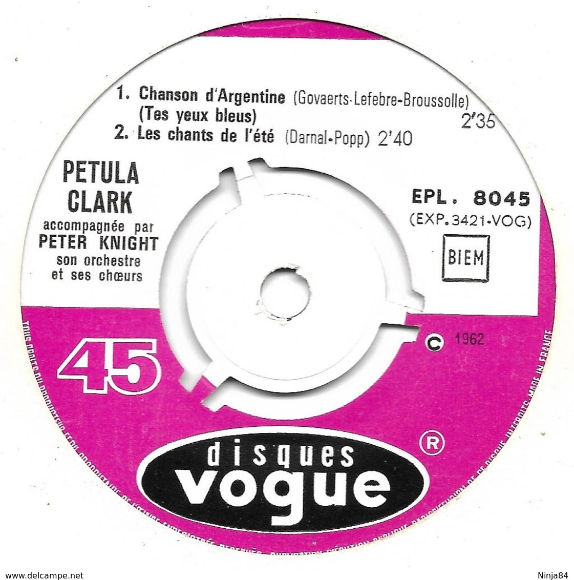 EP 45 RPM (7")  Petula Clark / Serge Gainsbourg   "  La Chanson D'Argentine  " - Other - French Music