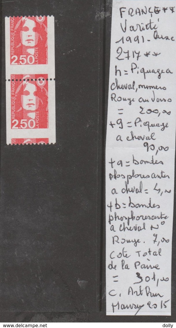 TIMBRE DE FRANCEVARIETE NEUF** LUXE  Nr 2717h PAIRE  PLUSIEURES VARIETES VOIR SUR PAPIER AVEC TIMBRES   COTE 301 € - Neufs