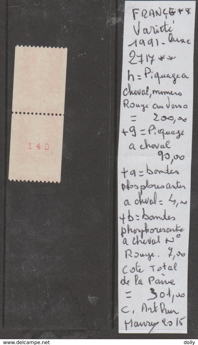 TIMBRE DE FRANCEVARIETE NEUF** LUXE  Nr 2717h PAIRE  PLUSIEURES VARIETES VOIR SUR PAPIER AVEC TIMBRES   COTE 301 € - Neufs