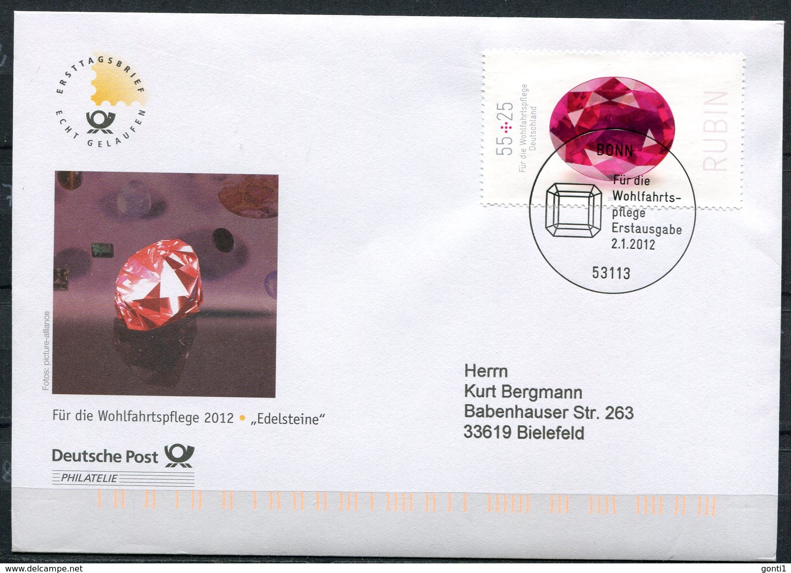 First Day Cover Germany 2012 Mi.Nr.2901 (Bogen)Ersttagsbrief"Edelsteine-Rubin,Wohlfahrt " 1 FDC - Sonstige & Ohne Zuordnung