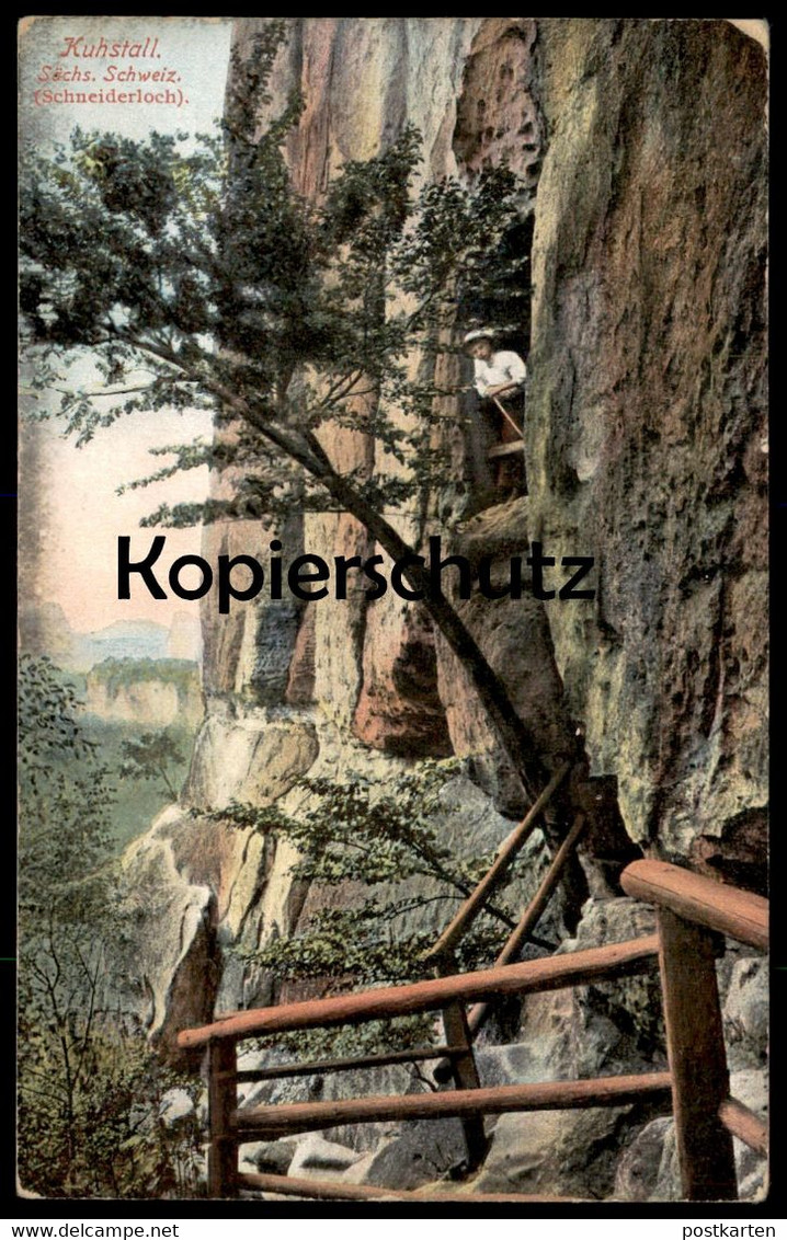 ALTE POSTKARTE KUHSTALL SCHNEIDERLOCH SÄCHSISCHE SCHWEIZ Frau Woman Climber Wanderin Bad Schandau Kirnitzschtal Postcard - Kirnitzschtal