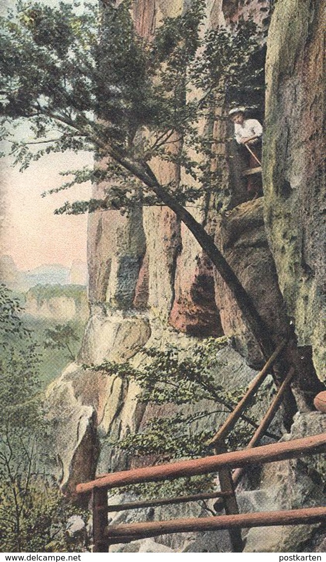 ALTE POSTKARTE KUHSTALL SCHNEIDERLOCH SÄCHSISCHE SCHWEIZ Frau Woman Climber Wanderin Bad Schandau Kirnitzschtal Postcard - Kirnitzschtal