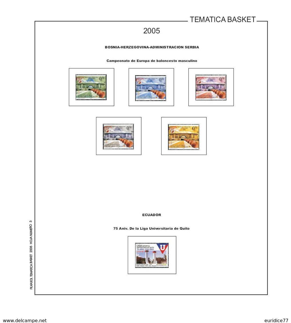 Suplemento Filkasol TEMATICA BASKET - 2000-2005 ilustrado color (270x295mm.) sin montar