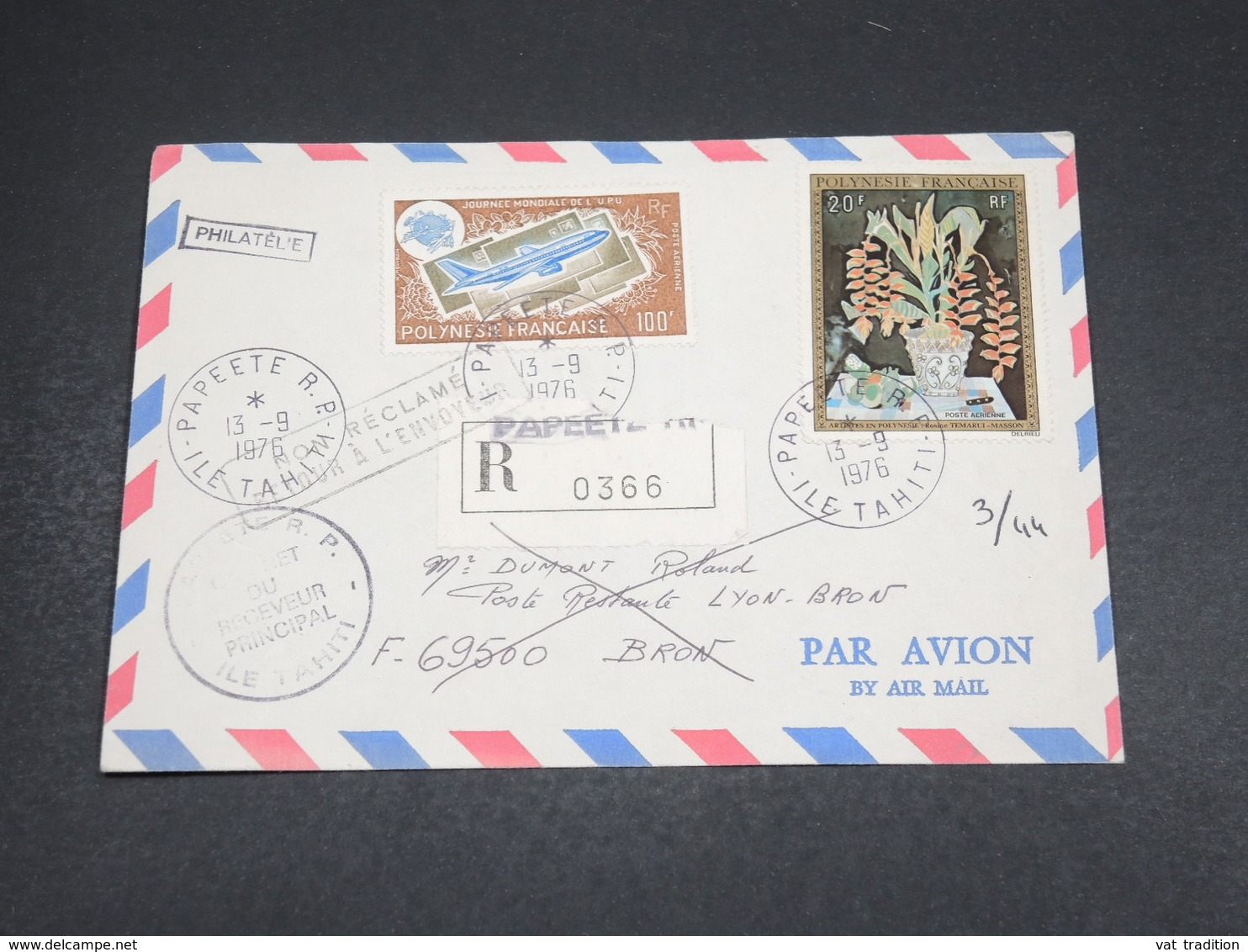 POLYNESIE - Enveloppe En Recommandé De Papeete Pour Bron En 1976 Et Retour , Affranchissement Plaisant - L 18508 - Storia Postale