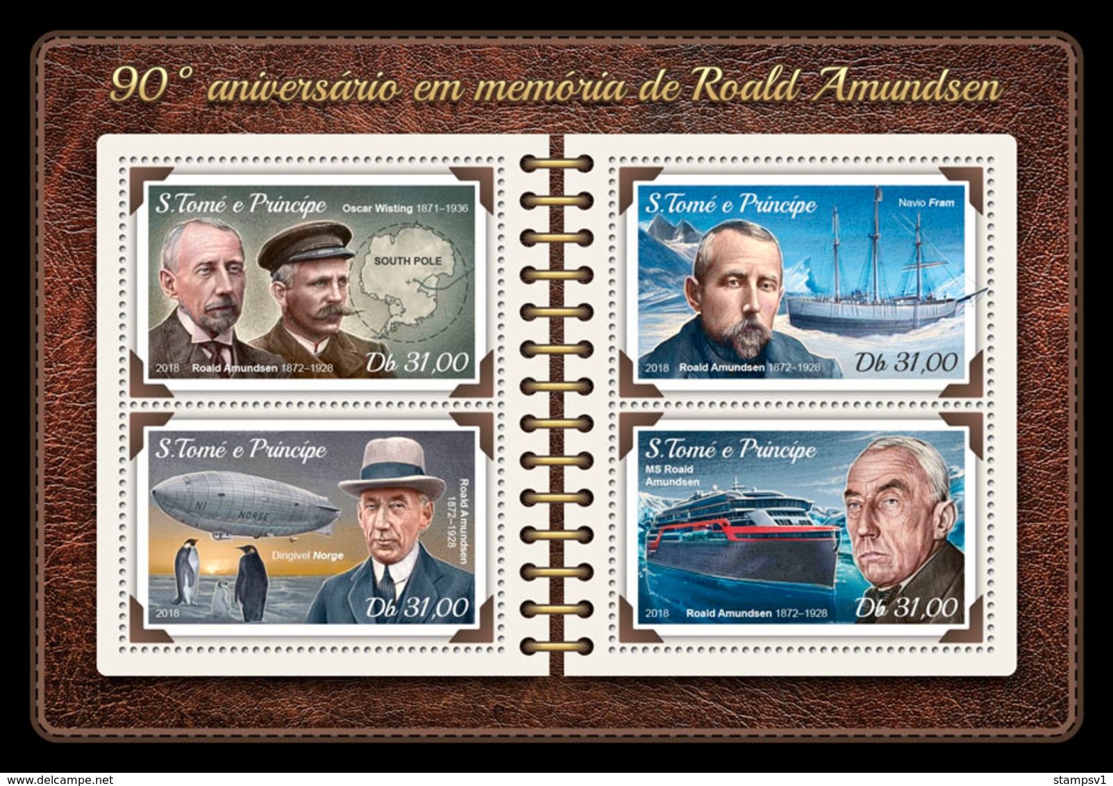 S.Tome&Principe. 2018  90th Memorial Anniversary Of Roald Amundsen. (215a) - Erforscher