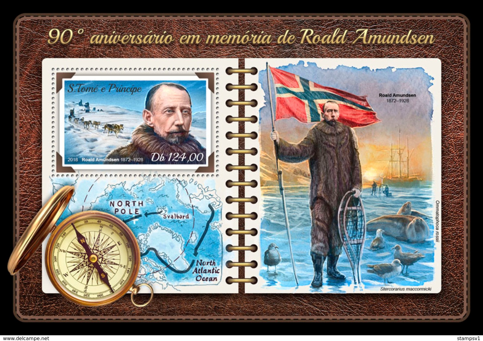 S.Tome&Principe. 2018  90th Memorial Anniversary Of Roald Amundsen. (215b) - Erforscher