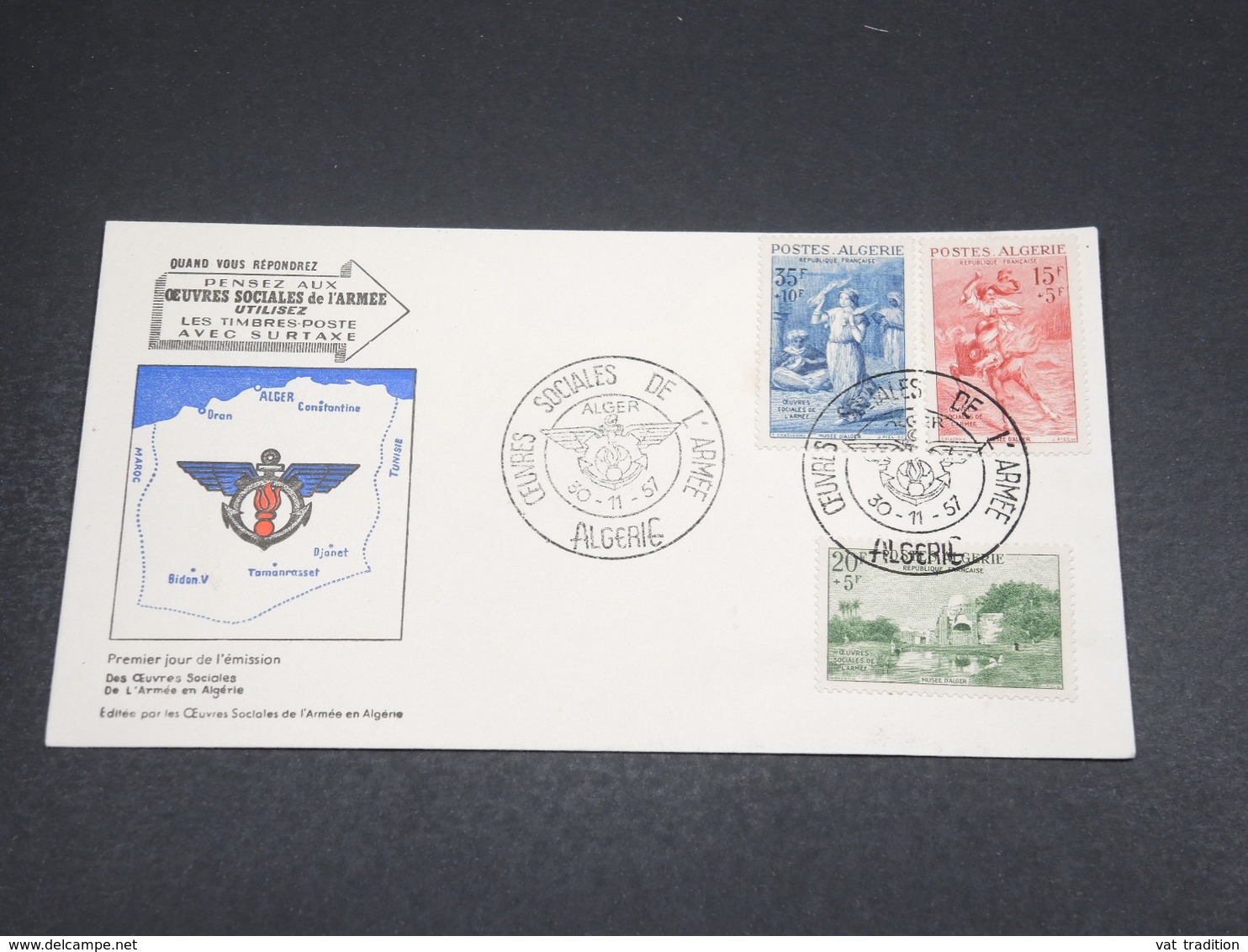 ALGÉRIE - Enveloppe FDC 1957 , Œuvres Sociales - L 18532 - FDC