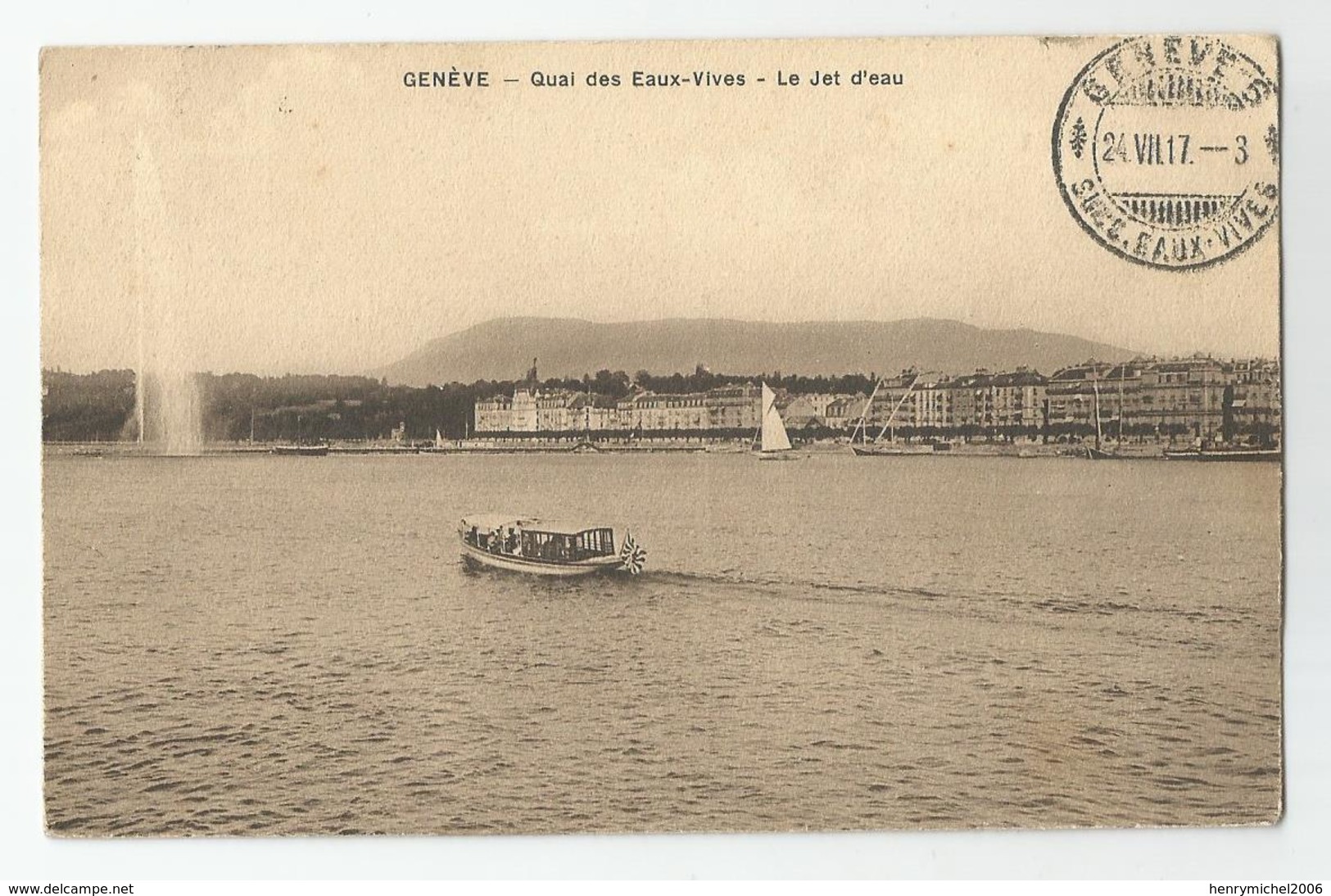 Suisse Genève Quai Des Eaux Vives Le Jet D'eau Bateau 1917 - Genève