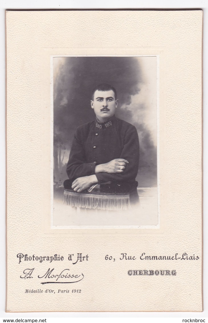 Ancienne Photo Portrait Homme Militaire  (A. Morfoisse, Cherbourg, Médaille D'Or Paris 1912) - Personas Anónimos