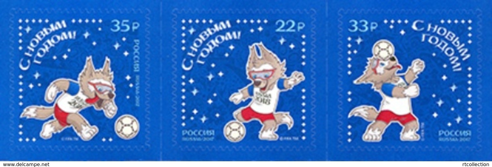 Russia 2017 Strip Of 3 Happy New Year FIFA 2018 World Cup Soccer Football Games Sports Celebrations Holiday Stamps MNH - New Year