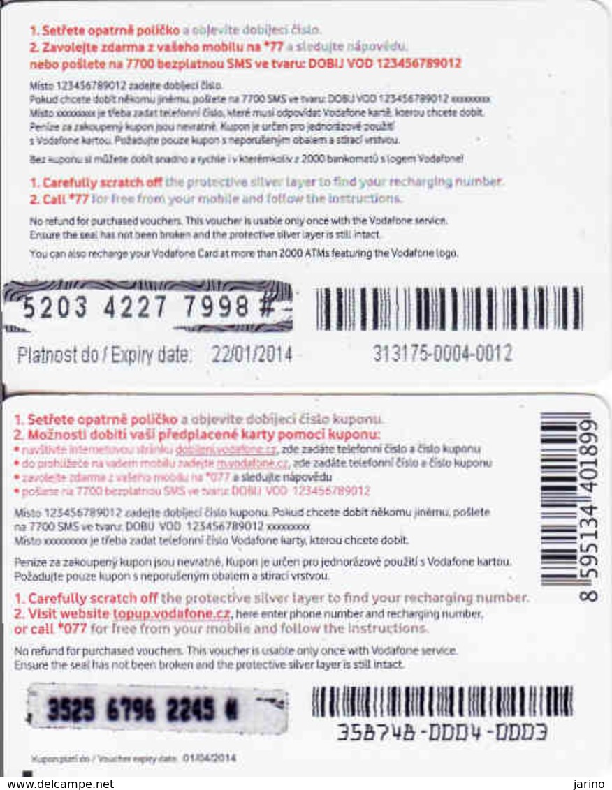 Czech Republic, 2 Different Issue Vodafone Vouchers 200 Kč, See Back Side - Tchéquie