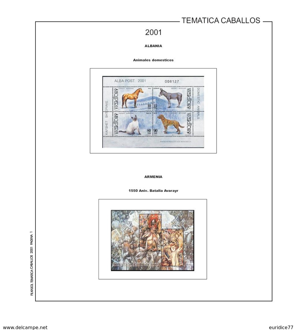 Suplemento Filkasol TEMATICA CABALLOS 2001 - Ilustrado Color Album 15 Anillas 270x295 Mm. - Pre-Impresas