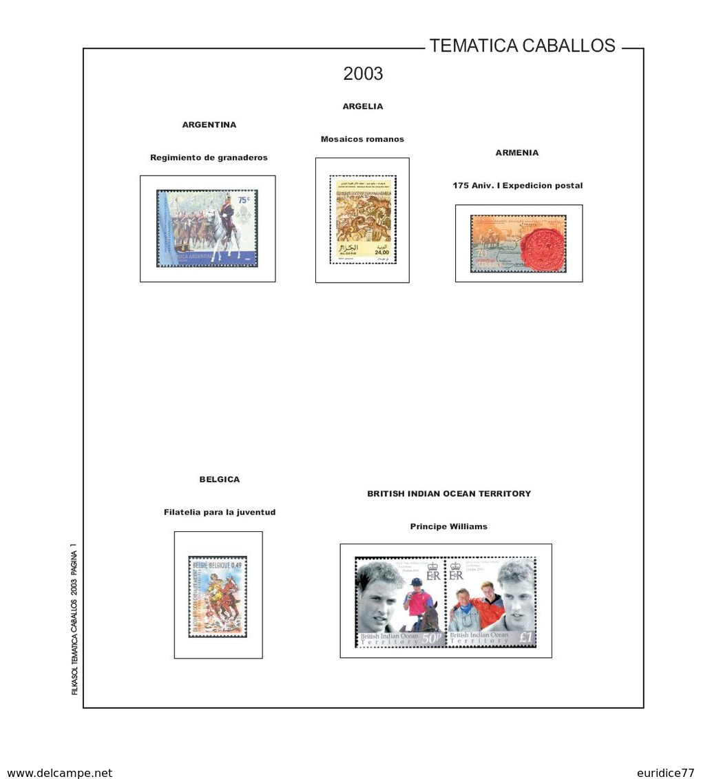 Suplemento Filkasol TEMATICA CABALLOS 2003 - Ilustrado Color Album 15 Anillas 270x295 Mm. - Pre-Impresas