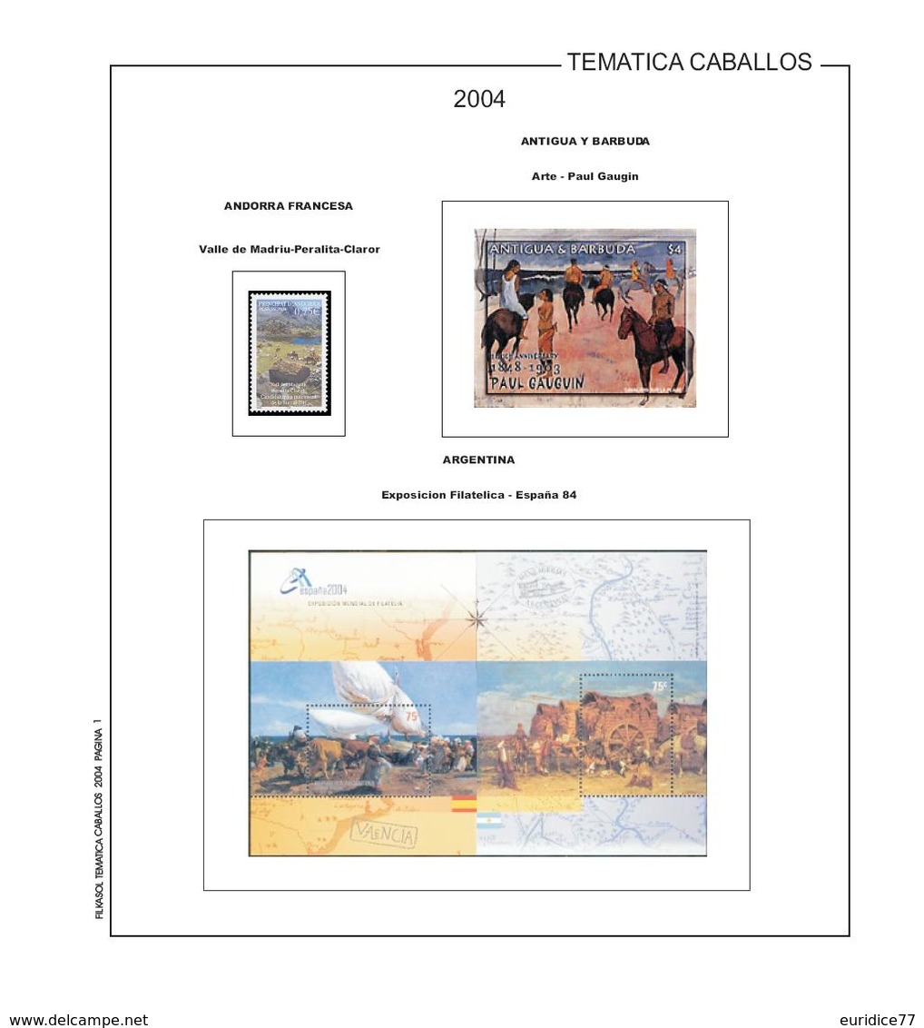 Suplemento Filkasol TEMATICA CABALLOS 2004 - Ilustrado Color Album 15 Anillas 270x295 Mm. - Pre-Impresas