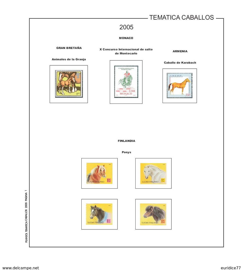 Suplemento Filkasol TEMATICA CABALLOS 2005 - Ilustrado Color Album 15 Anillas 270x295 Mm. - Pre-printed Pages