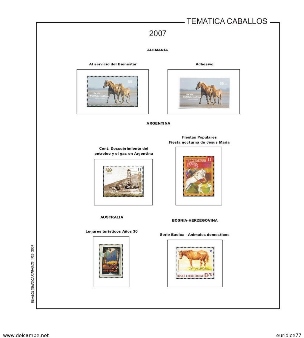 Suplemento Filkasol TEMATICA CABALLOS 2007 - Ilustrado Color Album 15 Anillas 270x295 Mm. - Pre-Impresas