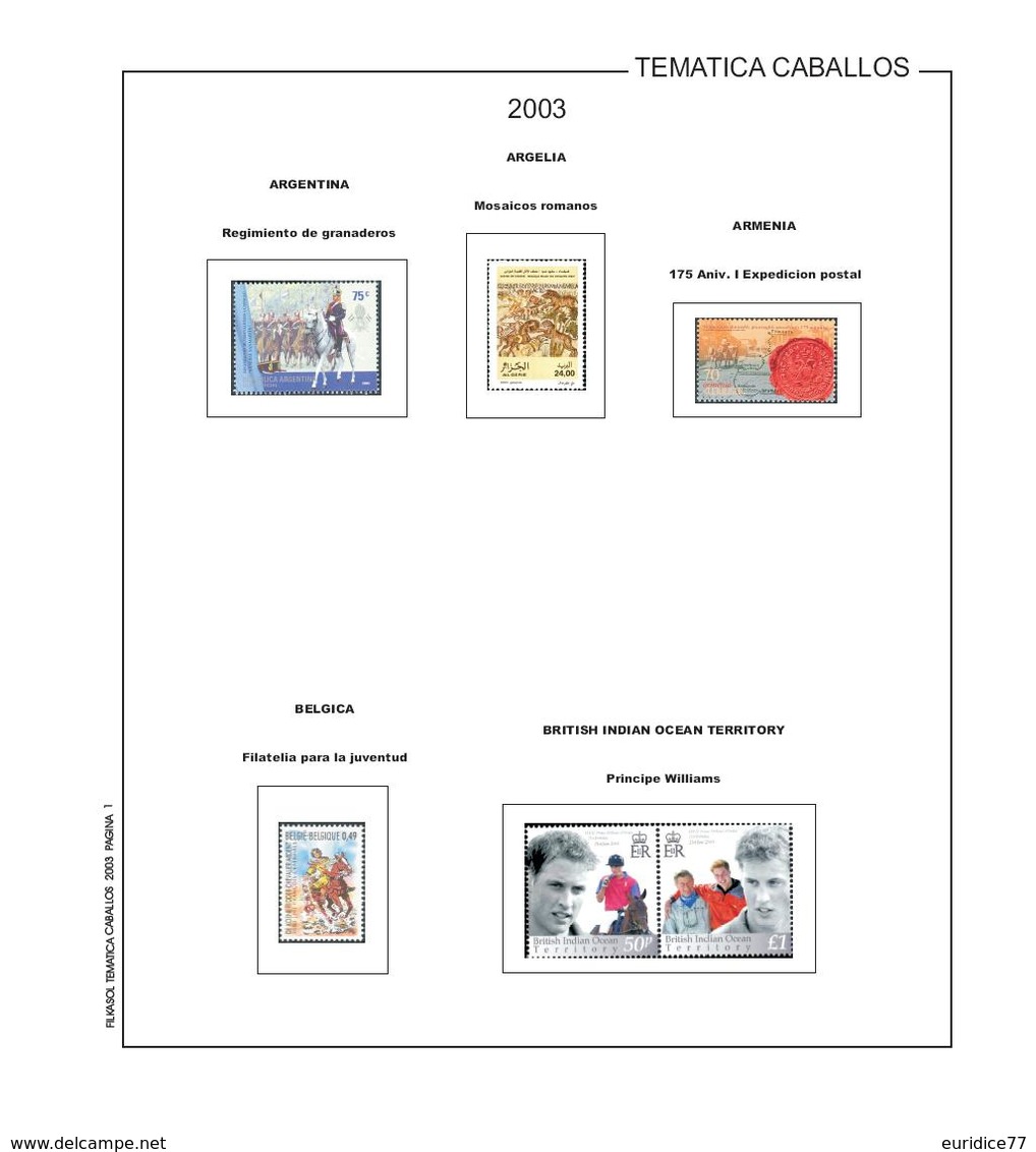 Suplemento Filkasol TEMATICA CABALLOS 2003 - Montado Con Filoestuches HAWID Transparentes - Pre-Impresas