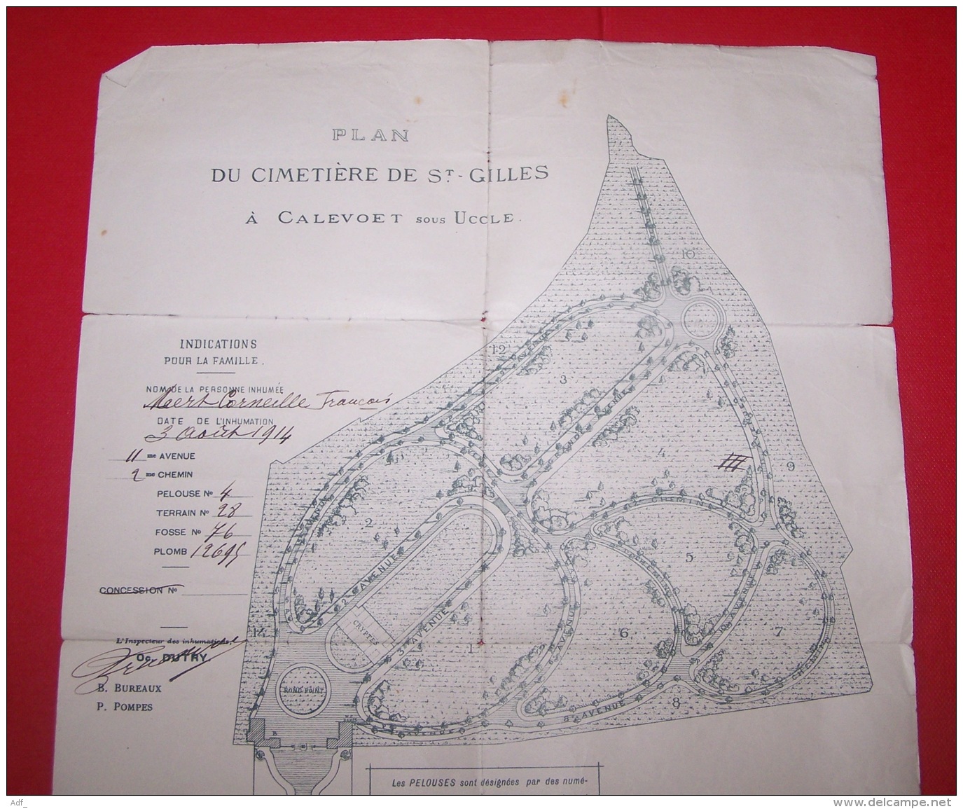 ANCIEN PLAN DU CIMETIERE DE ST SAINT GILLES A CALEVOET SOUS UCCLE, 3 AOUT 1914 - Documents Historiques