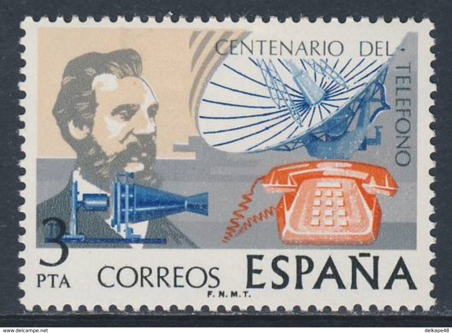 Spain Espana 1976 Mi 2204 YT 1957 Sc 1936 ** Bell + Telephone Equipment / Tischtelefon Mit Tastenwahl, Antenne - Telecom