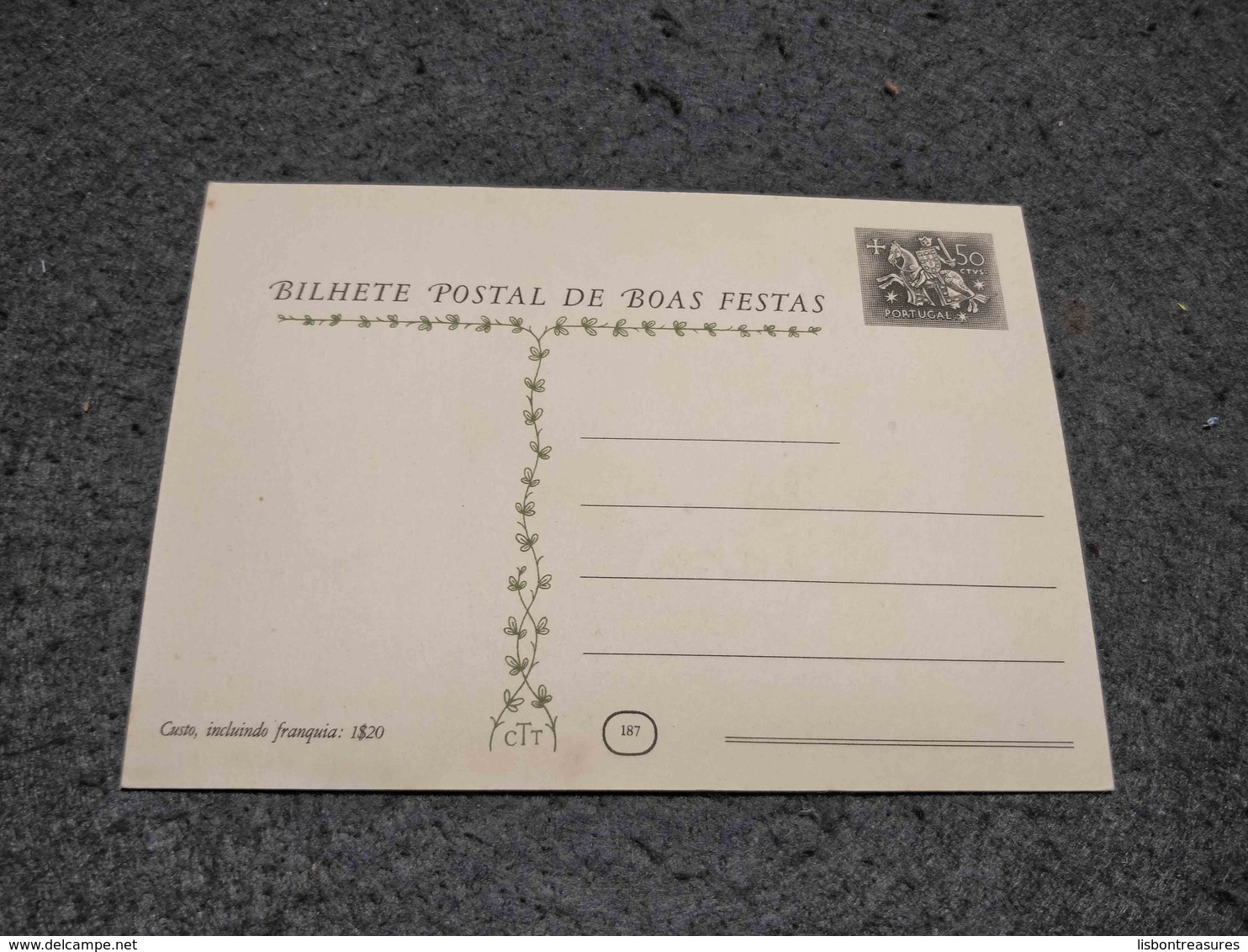 PORTUGAL CHRISTMAS STATIONERY POSTCARD "BOAS-FESTAS " Nº187 1955/56 UNUSED - Postal Stationery