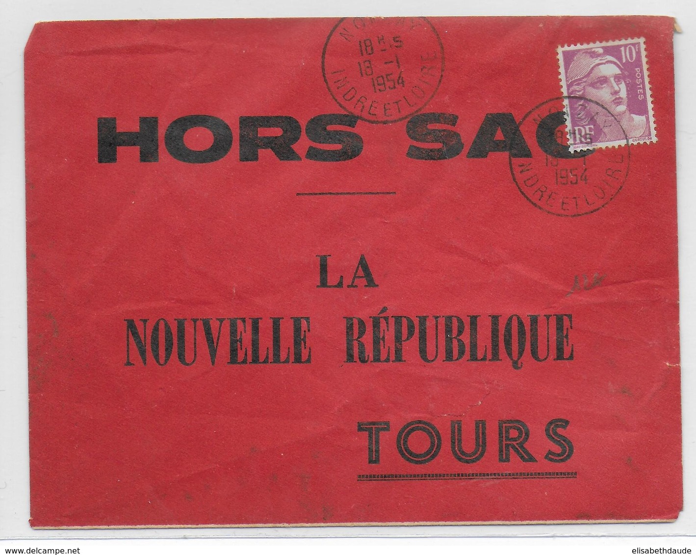 1954 - GANDON SEUL Sur LETTRE HORS SAC De NOIZAY (INDRE ET LOIRE) => TOURS - 1945-54 Marianne Of Gandon