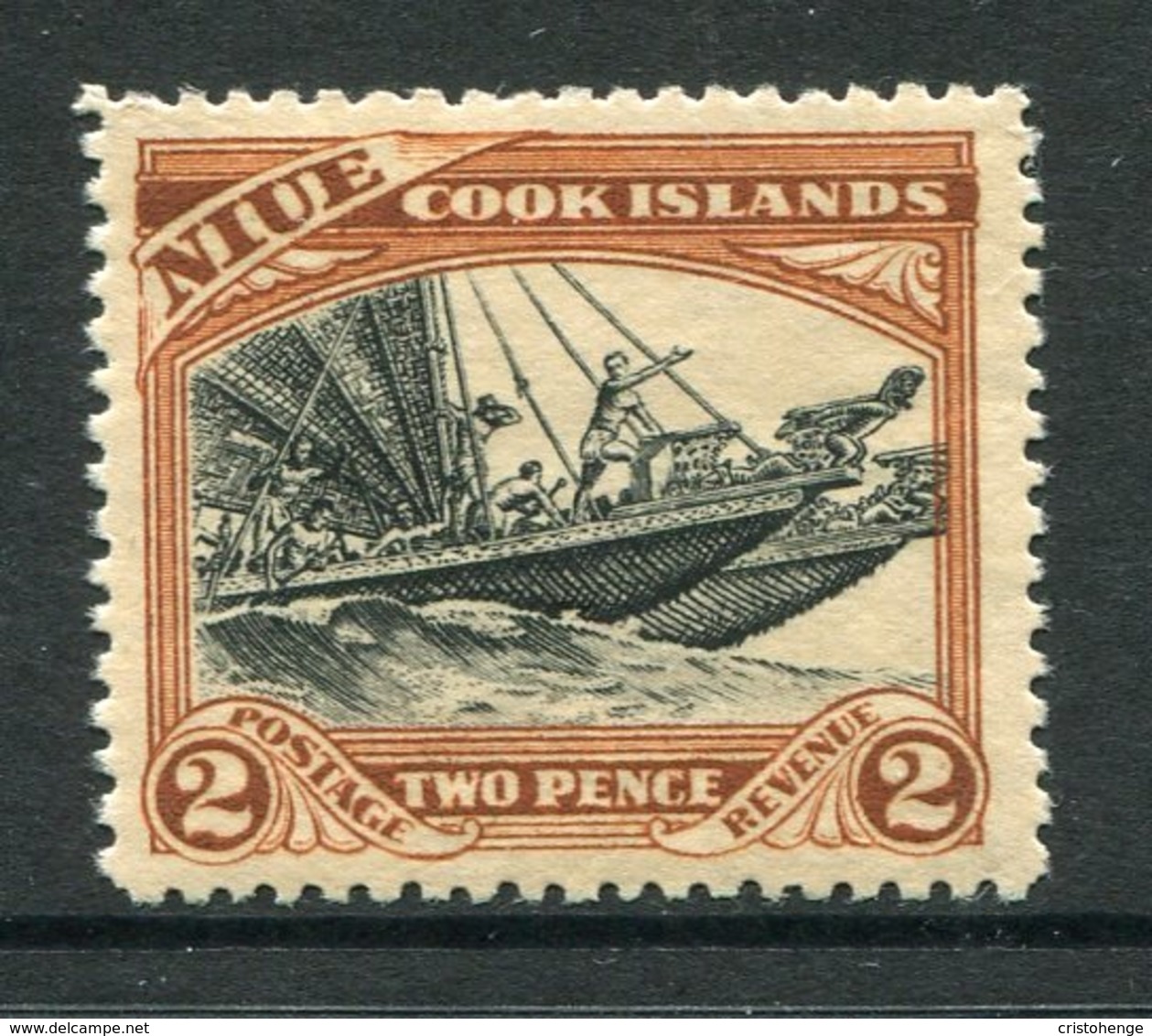 Niue 1932-36 Pictorials - Wmk. NZ & Star - 2d Double Maori Canoe HM (SG 64) - Niue