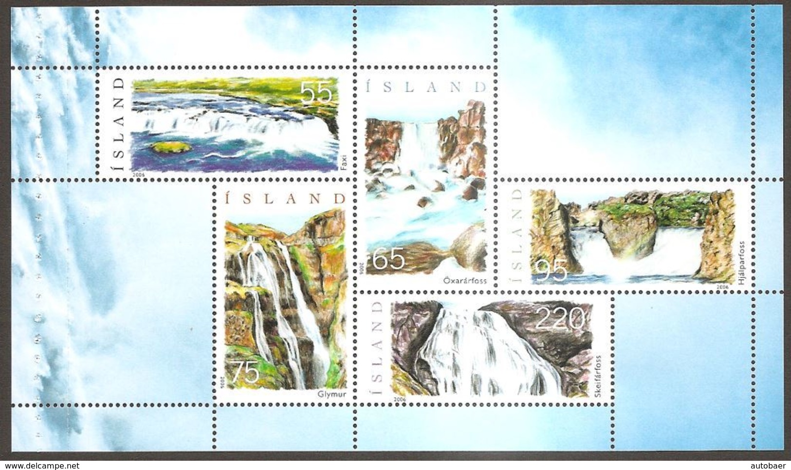 Island Iceland Islande 2006 Cascades Waterfalls Wasserfälle Michel No. 1128-32C Ex Booklet Mint Postfrisch Neuf MNH ** - Ongebruikt