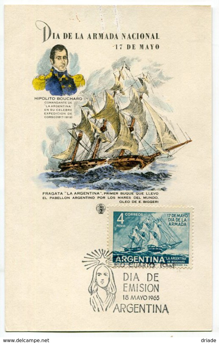 FDC DIA DE LA ARMADA NACIONAL HIPOLITO BOUCHARD 17 DE MAYO DIA DE EMISION 18/05/1965 ARGENTINA - FDC