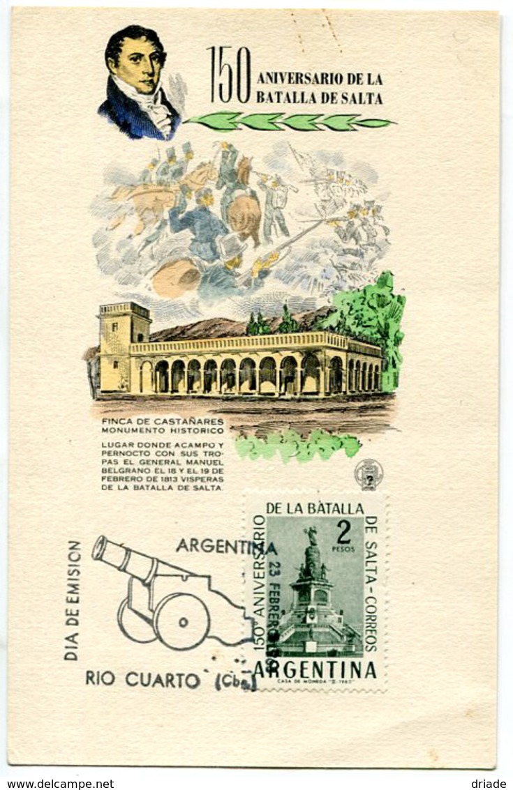 FDC 150 ANIVERSARIO DE LA BATALLA DE SALTA FINCA DE CASTANARES DIA DE EMISION 23/02/1965 ARGENTINA - FDC