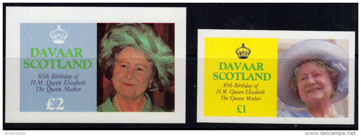 B0407 DAVAAR (Scotland, Bogus Stamps) 85th Birthday Queen Elizabeth Queen Mother, Perf &amp; Imperf,  MNH - Europe (Other)