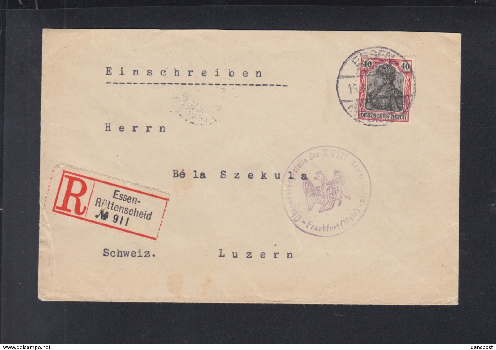 Dt. Reich R-Brief 1915 Essen Nach Luzern Zensur - Covers & Documents