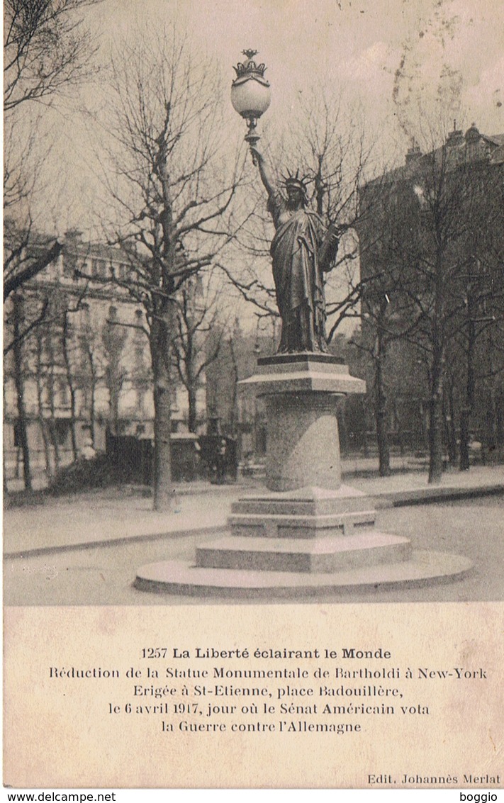 ST ETIENNE Place Badouillère Réduction De La Statue De Bartholdi à New York CPA - Saint Etienne
