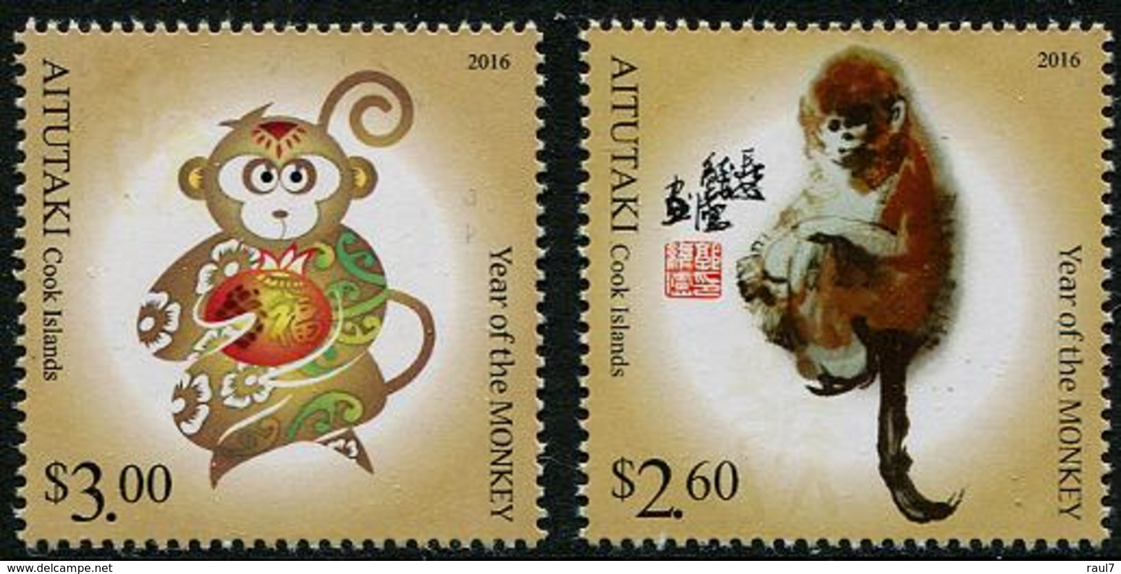 AITUTAKI 2016 - Année Du Singe, Nouvel An Chinois - 2 Val Neufs // Mnh - Aitutaki