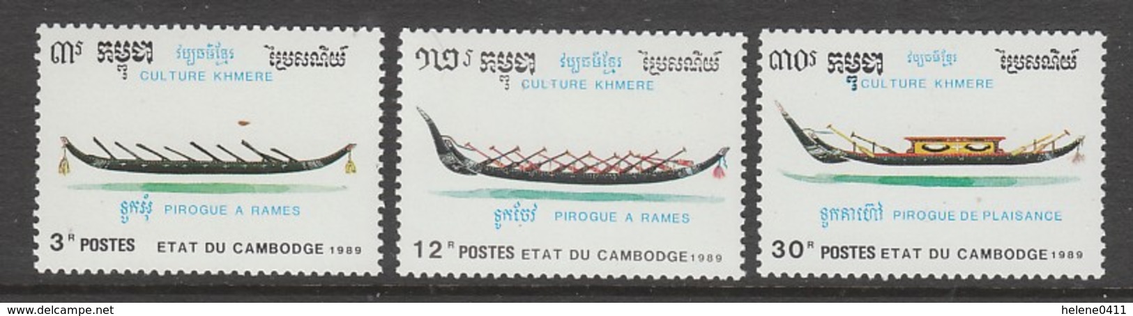 SERIE NEUVE DU CAMBODGE - CULTURE KHMERE : PIROGUES N° Y&T 892A à 892C - Barcos