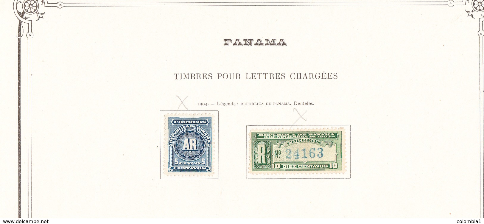 PANAMA TIMBRES POUR LETTRES CHARGEES  RARE Timbres 1904 .sur Feuille D Album - Panama