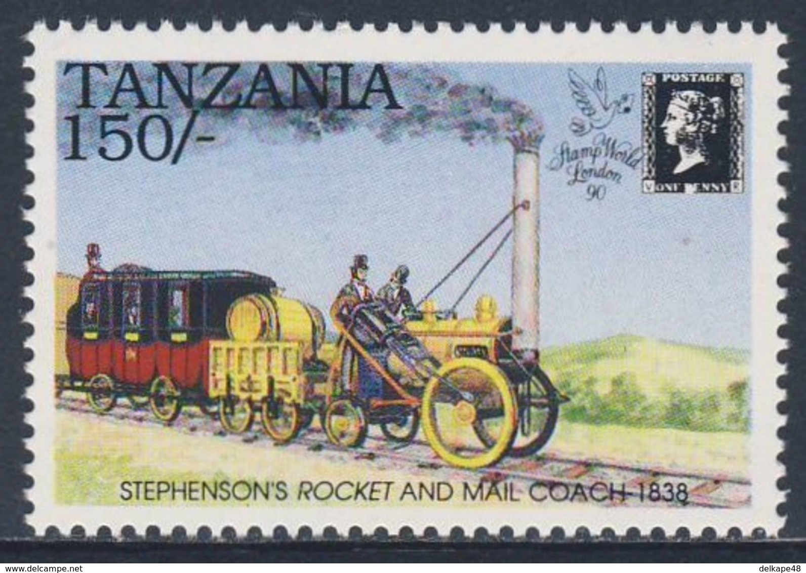 Tanzania 1991 Mi 761 ** Stephenson's "Rocket" And Mail Coach (1838) - 150th Ann. Penny Black + Exhibition - Trains